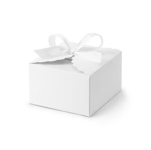 PartyDeco Krabičky na dárky - bílé se stuhou 10 ks