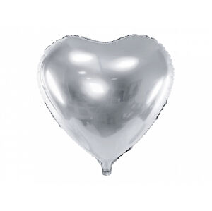PartyDeco Fóliový balón srdce - stříbrné 45 cm
