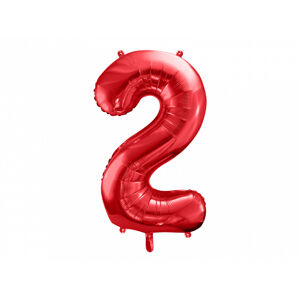 PartyDeco Balónek fóliový narozeninové číslo 2 - červený 86 cm