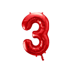 PartyDeco Balónek fóliový narozeninové číslo 3 - červený 86 cm
