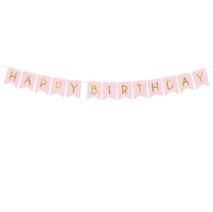 PartyDeco Banner - Happy Birthday světle růžový 15 x 175 cm