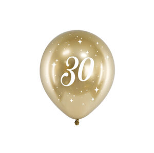 PartyDeco Latexové balónky - zlaté číslo 30 6ks