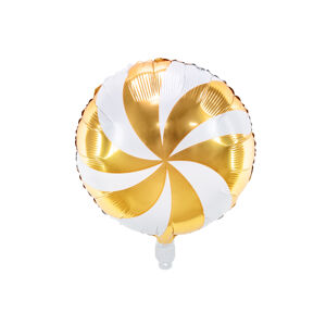 PartyDeco Vánoční fóliový balón - bonbon bělozlatý 35 cm