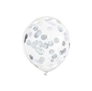 PartyDeco Balóny s konfetami - stříbrné 6 ks