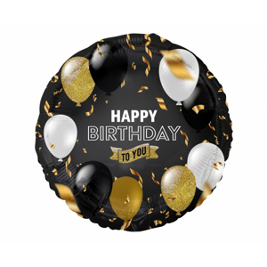 Godan Fóliový balón Happy Birthday - černo-zlaté balóny 36 cm