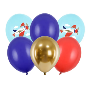 PartyDeco Sada latexových balónů - Letadlo pastelové modré 6 ks