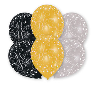 Amscan Latexové balónky černé/zlaté/stříbrné 6 ks