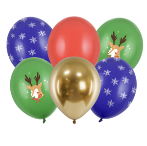 PartyDeco Sada latexových balónů - Vánoce Merry Christmas mix 6 ks