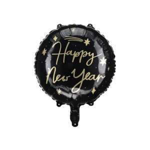 PartyDeco Fóliový balón - Happy New Year černo-zlatý