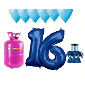HeliumKing Helium párty set na 16. narozeniny s modrými balónky