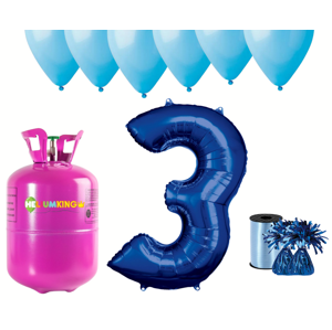 HeliumKing Helium párty set na 3. narozeniny s modrými balónky