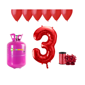 HeliumKing Helium párty set na 3. narozeniny s červenými balónky
