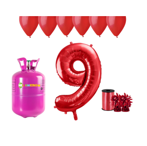 HeliumKing Helium párty set na 9. narozeniny s červenými balónky