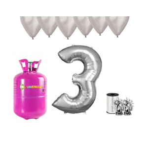 HeliumKing Helium párty set na 3. narozeniny se stříbrnými balónky
