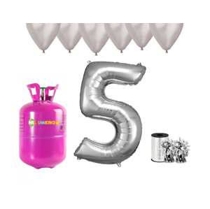 HeliumKing Helium párty set na 5. narozeniny se stříbrnými balónky