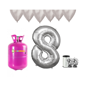 HeliumKing Helium párty set na 8. narozeniny se stříbrnými balónky