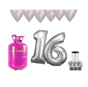 HeliumKing Helium párty set na 16. narozeniny se stříbrnými balónky