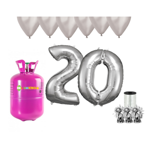 HeliumKing Helium párty set na 20. narozeniny se stříbrnými balóny