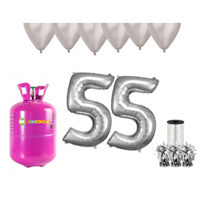 HeliumKing Helium párty set na 55. narozeniny se stříbrnými balónky