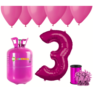 HeliumKing Helium párty set na 3. narozeniny s růžovými balónky