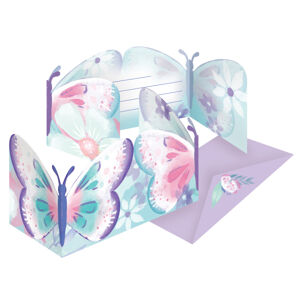 Amscan Pozvánky s obálkou fialové - Motýl 8 ks