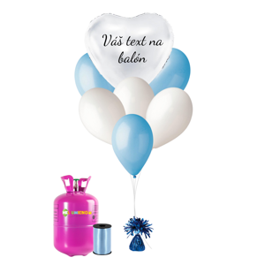 Personalizovaný helium párty set modrý - Bílé srdce 16 ks