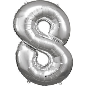 Amscan Balónek fóliový narozeninové číslo 8 - štříbrné 86 cm