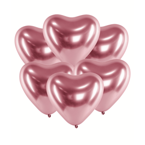 PartyDeco Balón chromový - Srdíčko růžové 50 ks