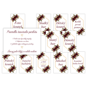 Personal Svatební informační karty - Bordó 12 ks Univerzálna karta: Zložená