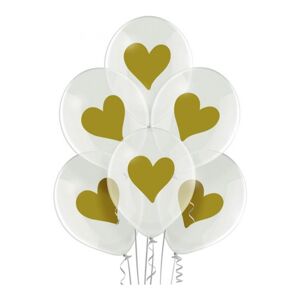 BRP_5000421 Godan Set průhledných balonů - Gold Hearts, 30cm (6ks)